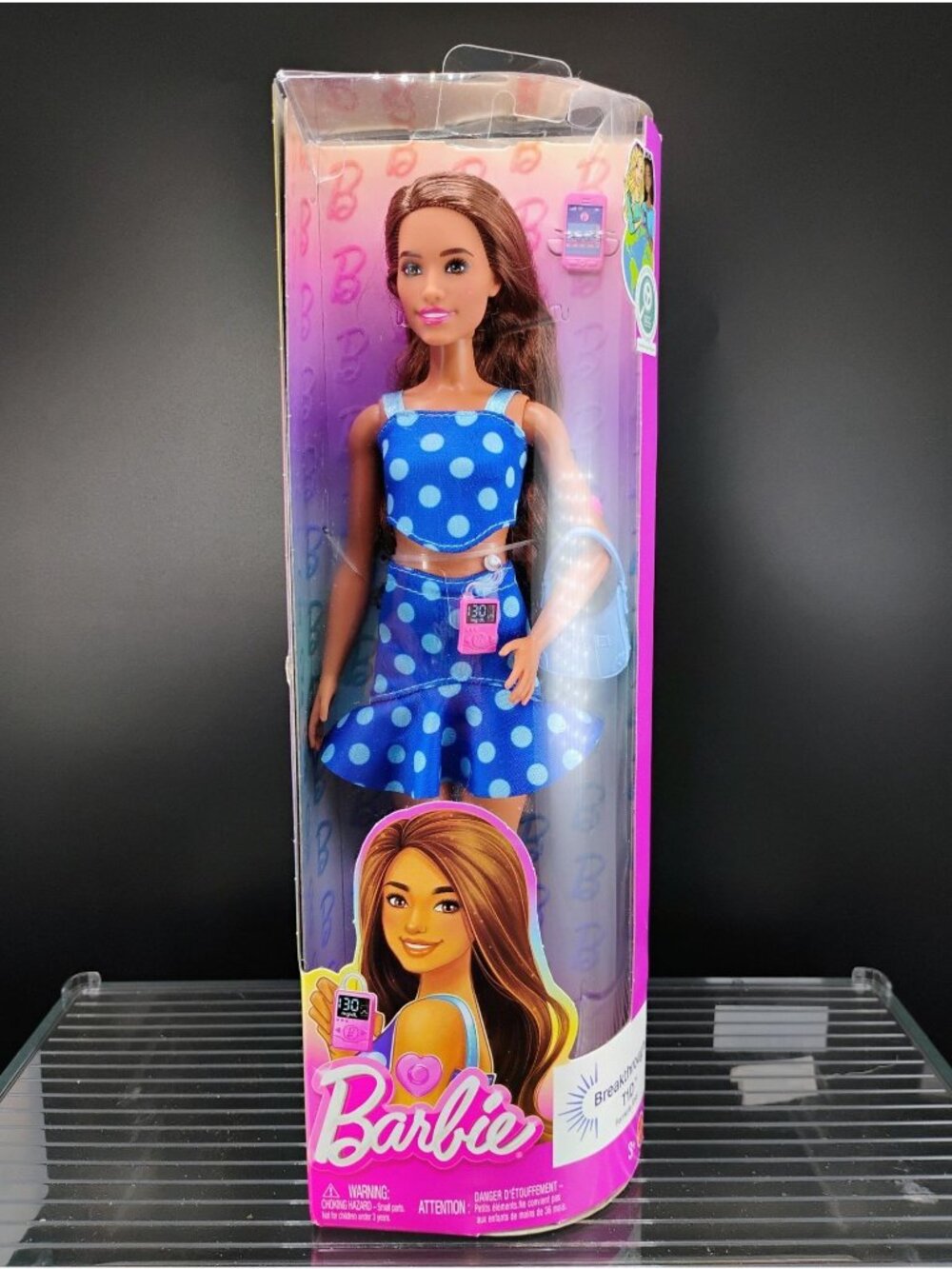 Barbie Fashionista Doll With Polka Dot Blue Outfit & Accessories